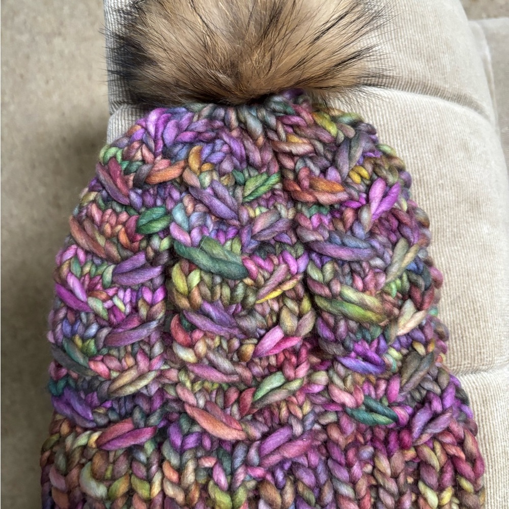 Woman’s New Hand knit Malabringo Merino Wool Pom Pom hat-Removable Pom Pom